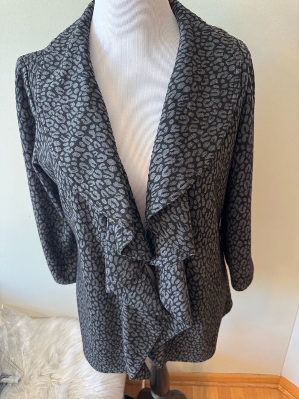 Calvin Klein Gray Leopard Knit Cardigan